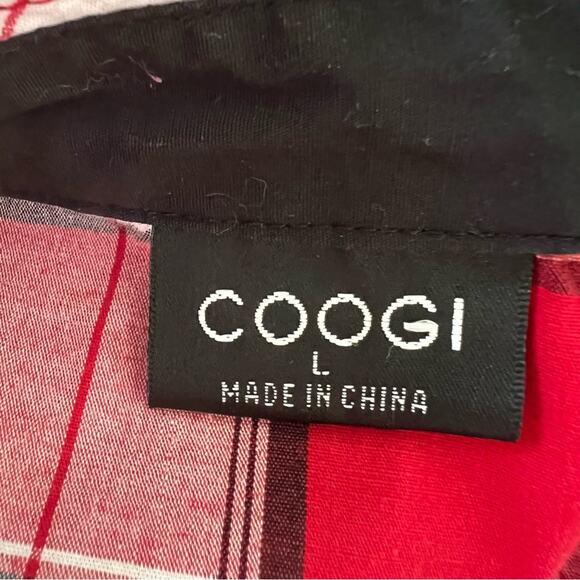 COOGI Button Down Shirt Roll Tab Long Sleeves Red Black Plaid Elastic Waist Sz L - Picture 11 of 12